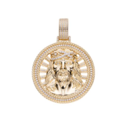 S.Silver Moissanite Jesus Religious Pendant RP+GP 1-3/8 Cttw