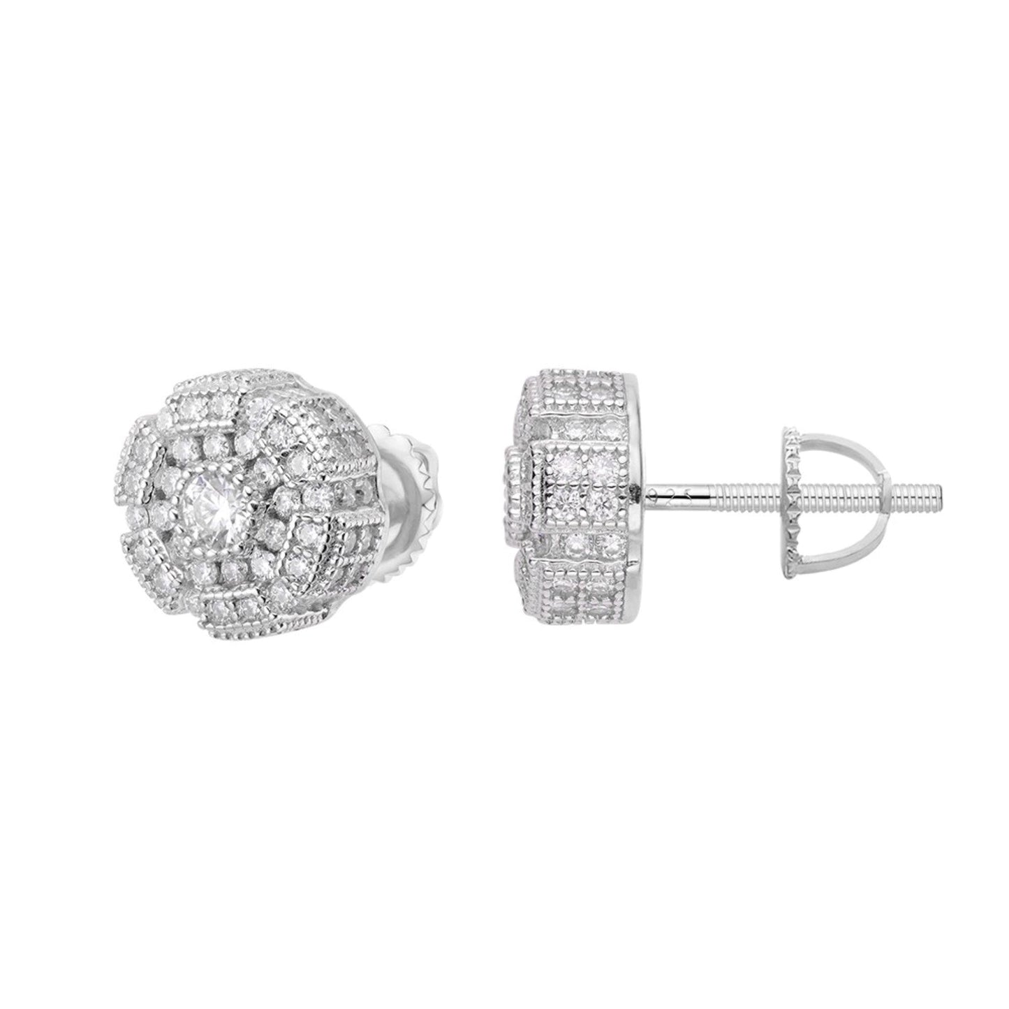 S.Silver Round Moissanite Designer Stud Earrings RP 1-1/3 Cttw