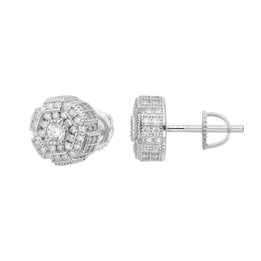 S.Silver Round Moissanite Designer Stud Earrings RP 1-1/3 Cttw