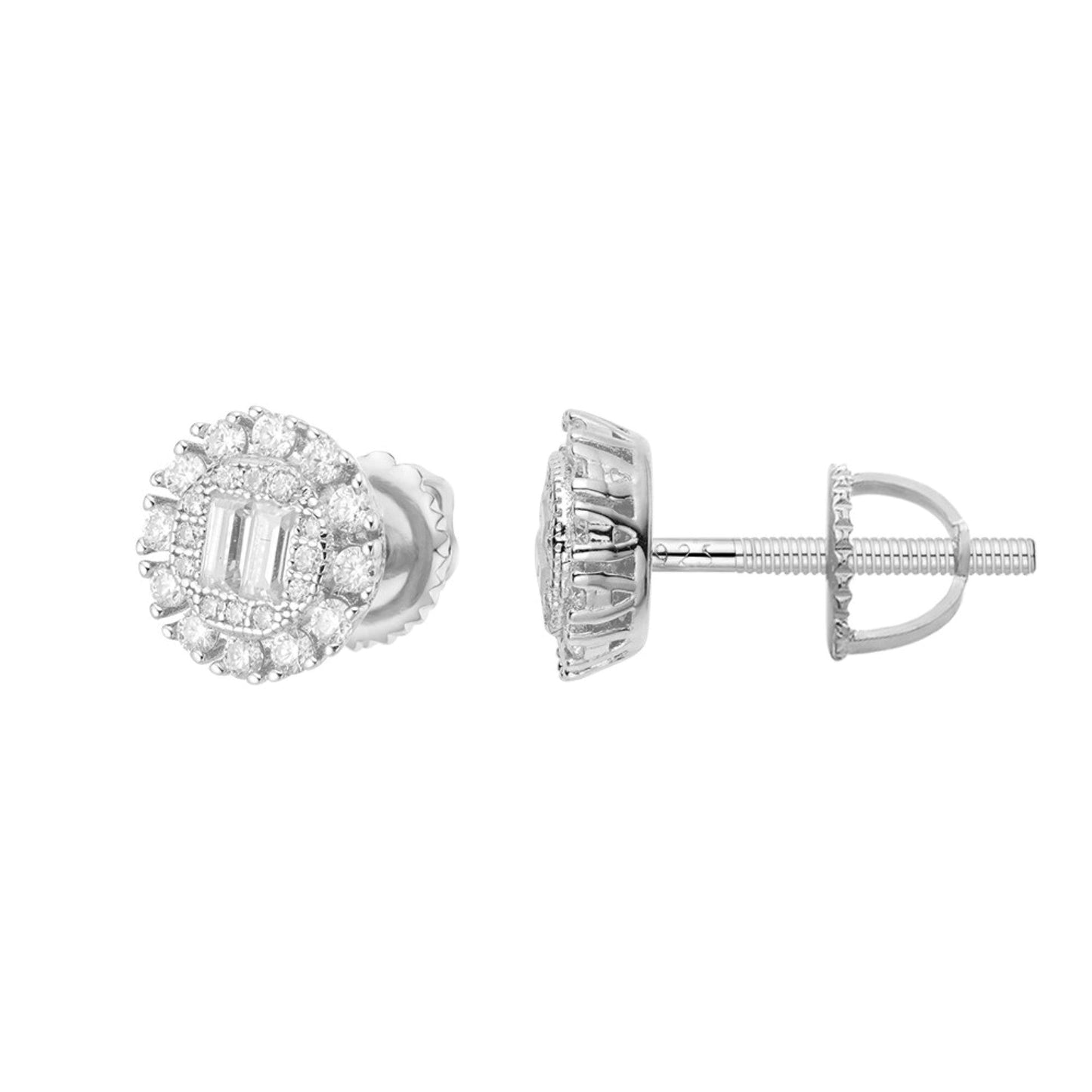 S.Silver Round Baguette Moissanite Designer Stud Earrings RP 5/8 Cttw