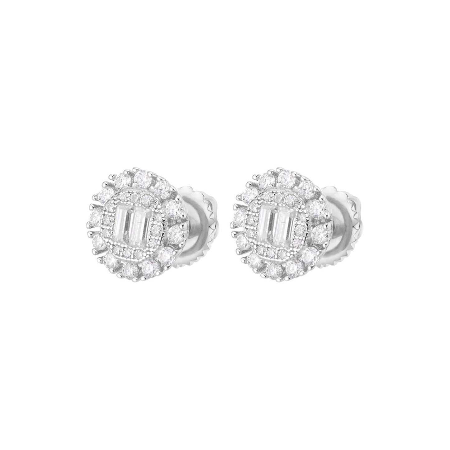 S.Silver Round Baguette Moissanite Designer Stud Earrings RP 5/8 Cttw