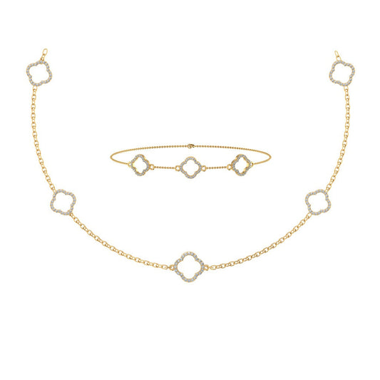 14K Yellow Gold Round Link Necklace Bracelet Set 1-1/6 Cttw