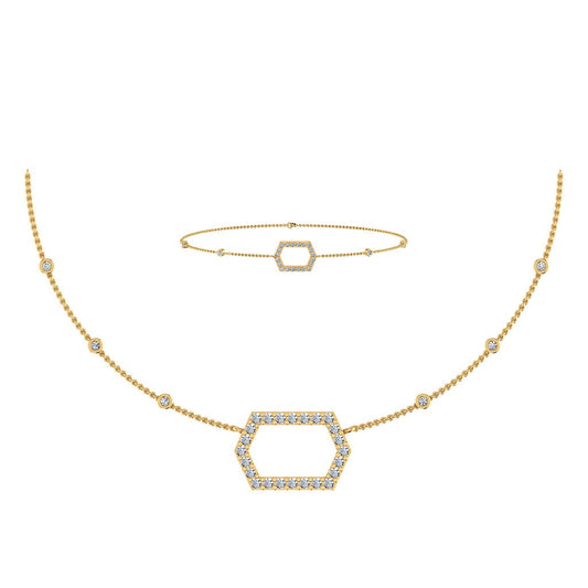 14K Yellow Gold Round Necklace Bracelet Set 3/4 Cttw