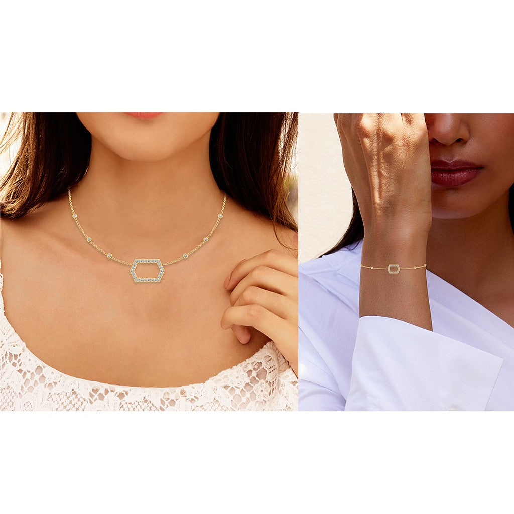 14K Yellow Gold Round Necklace Bracelet Set 3/4 Cttw