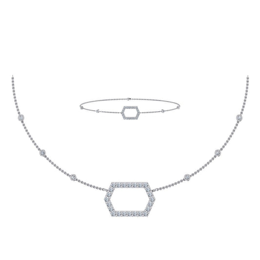 14K White Gold Round Necklace Bracelet Set 3/4 Cttw