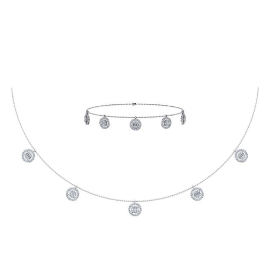 14K White Gold Baguette Round Necklace Bracelet Set 1 Cttw