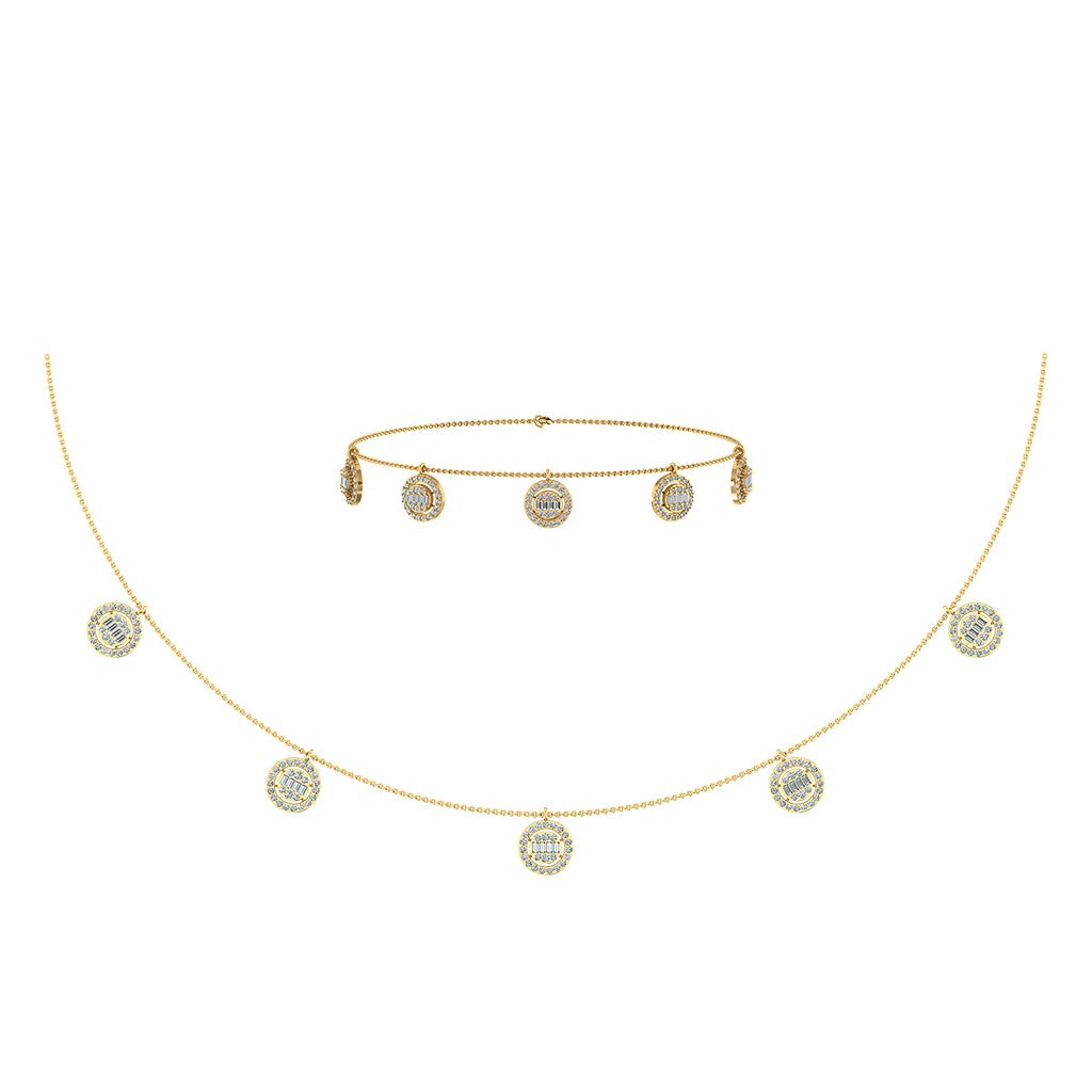 14K Yellow Gold Baguette Round Necklace Bracelet Set 1 Cttw