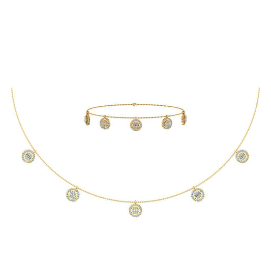 14K Yellow Gold Baguette Round Necklace Bracelet Set 1 Cttw
