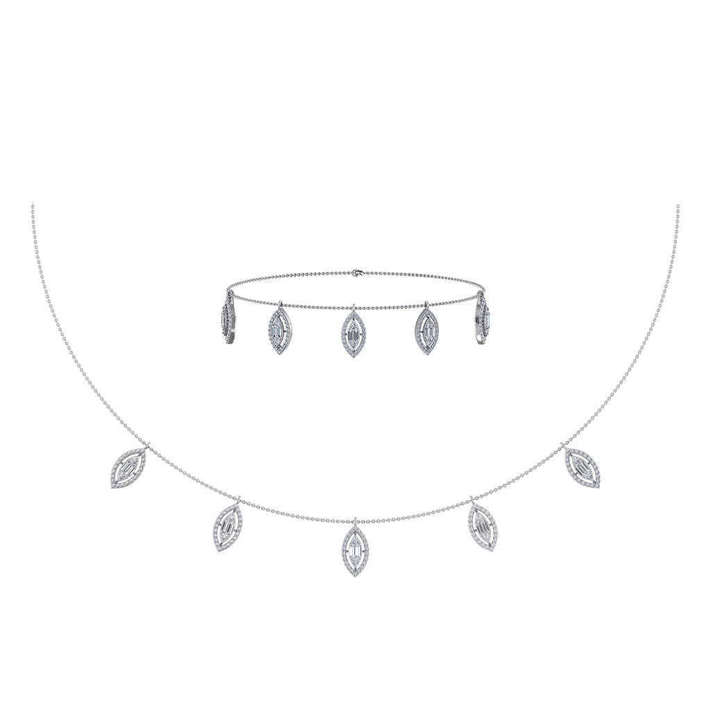 14K White Gold Marquise Shape Necklace Bracelet Set 1 Cttw