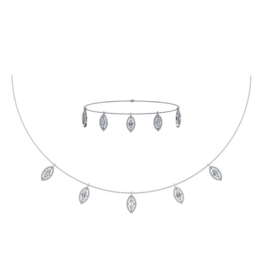 14K White Gold Marquise Shape Necklace Bracelet Set 1 Cttw