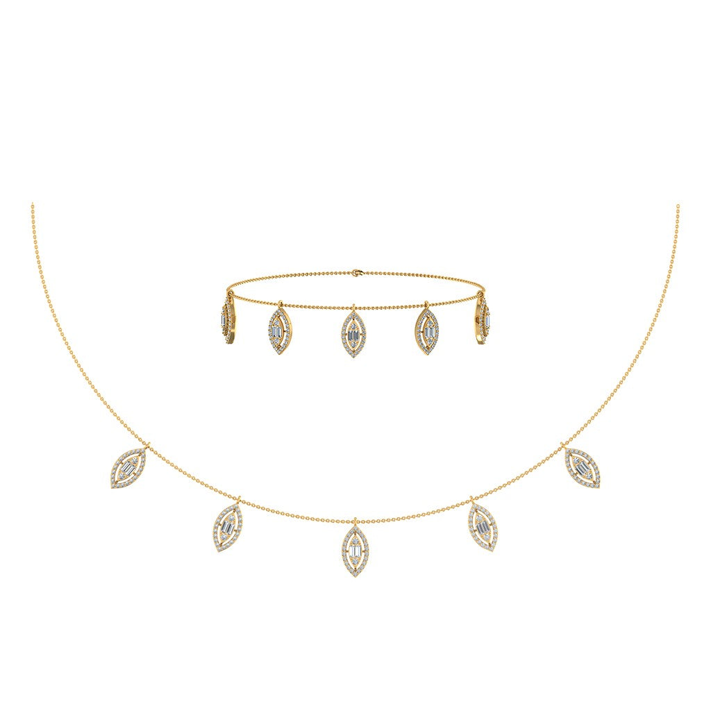 14K Yellow Gold Marquise Shape Necklace Bracelet Set 1 Cttw