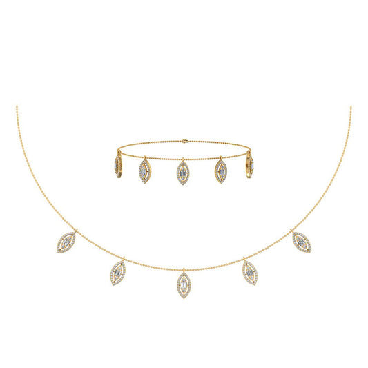 14K Yellow Gold Marquise Shape Necklace Bracelet Set 1 Cttw