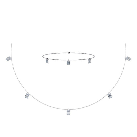 14K White Gold Baguette Link Necklace Bracelet Set 7/8 Cttw