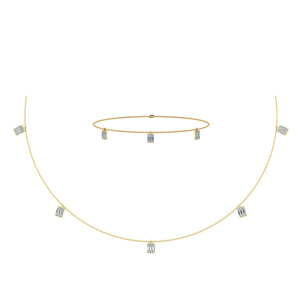 14K Yellow Gold Baguette Link Necklace Bracelet Set 7/8 Cttw