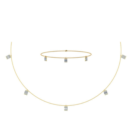 14K Yellow Gold Baguette Link Necklace Bracelet Set 7/8 Cttw