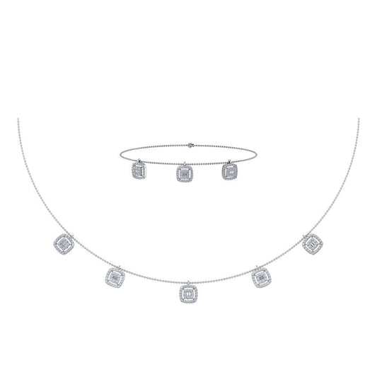 14K White Gold Square Necklace Bracelet Set 1-1/3 Cttw