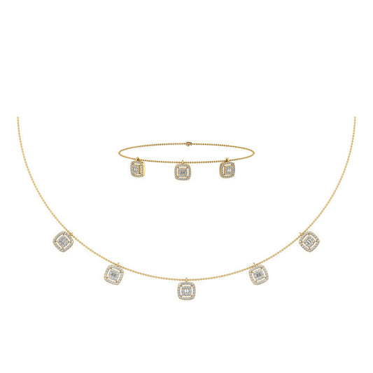 14K Yellow Gold Square Necklace Bracelet Set 1-1/3 Cttw