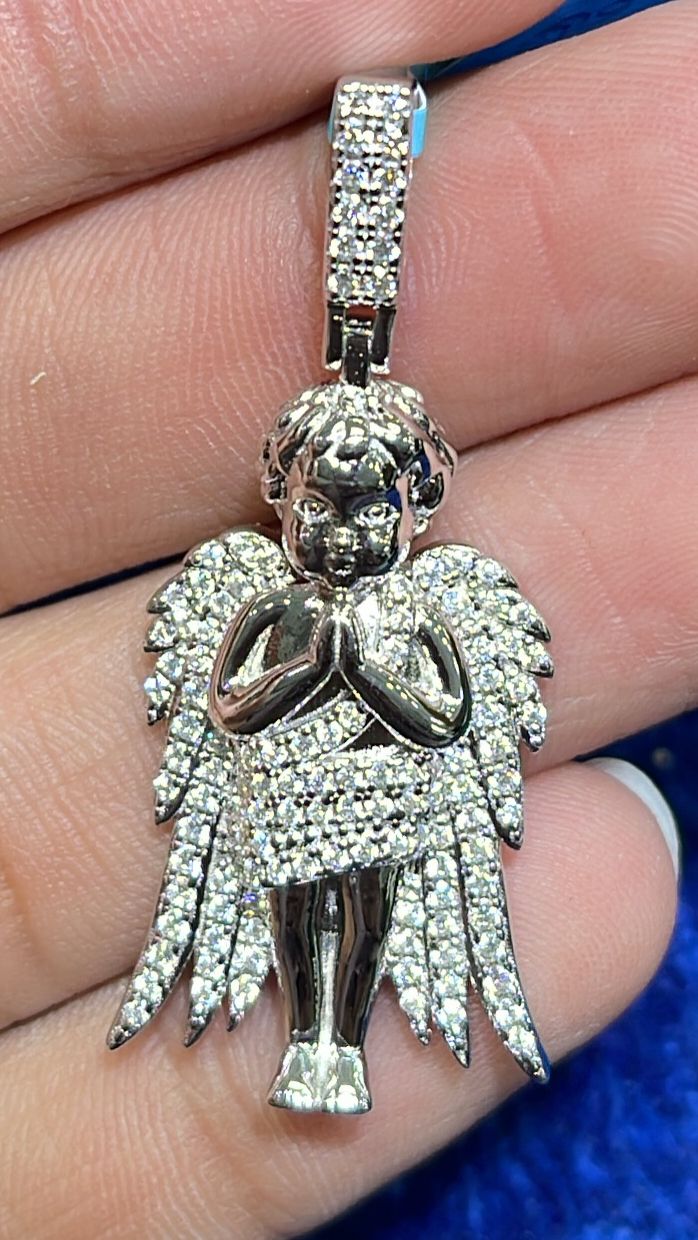 S.Silver Moissanite Angel Pendant RP 7/8 Cttw