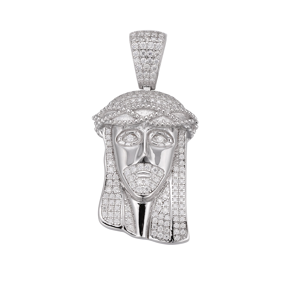 S.Silver Moissanite Jesus Face 3d Enamel Religious Pendant 1 Cttw RP
