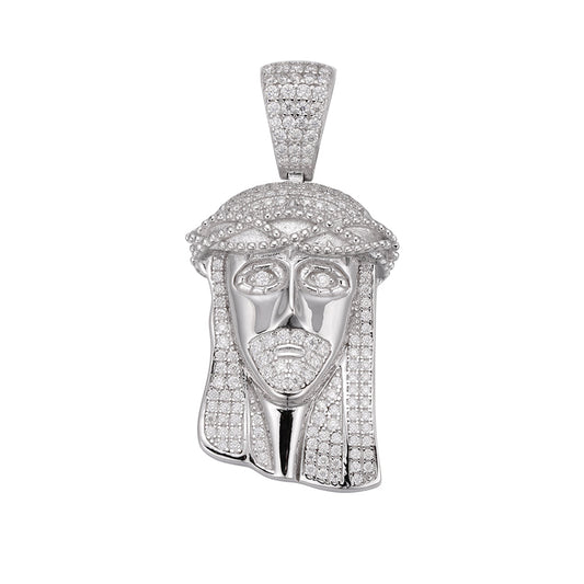 S.Silver Moissanite Jesus Face 3d Enamel Religious Pendant 1 Cttw RP