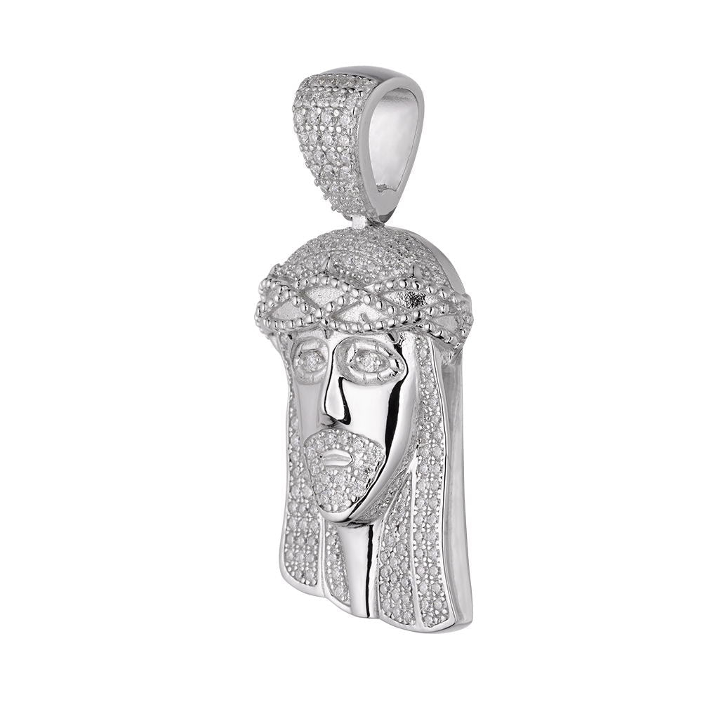 S.Silver Moissanite Jesus Face 3d Enamel Religious Pendant 1 Cttw RP