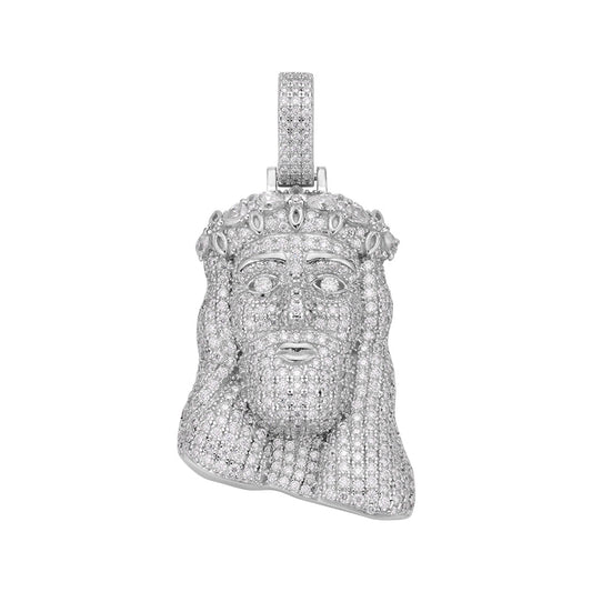 S.Silver Moissanite Jesus Face Religious Pendant RP 3-1/3 Cttw
