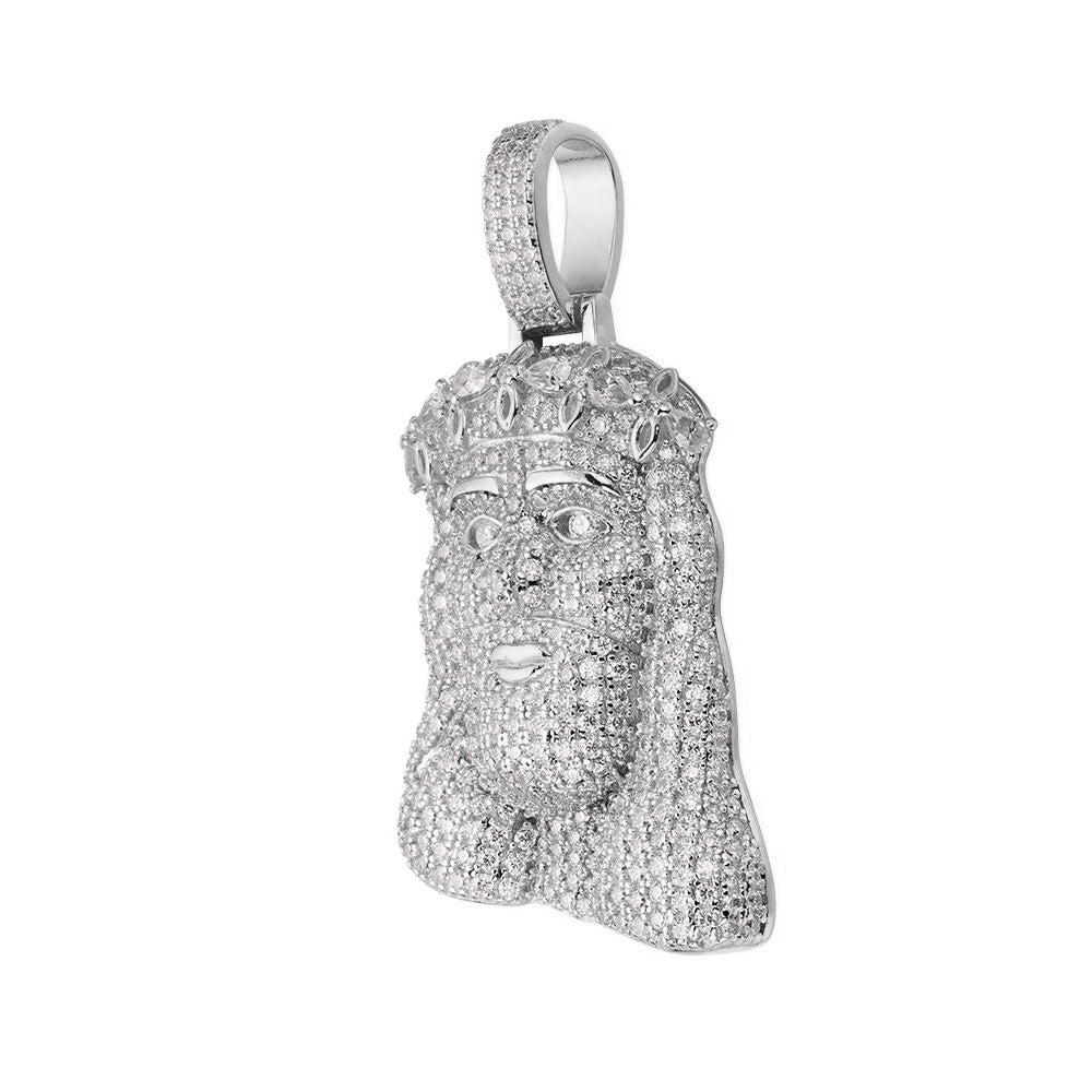 S.Silver Moissanite Jesus Face Religious Pendant RP 3-1/3 Cttw
