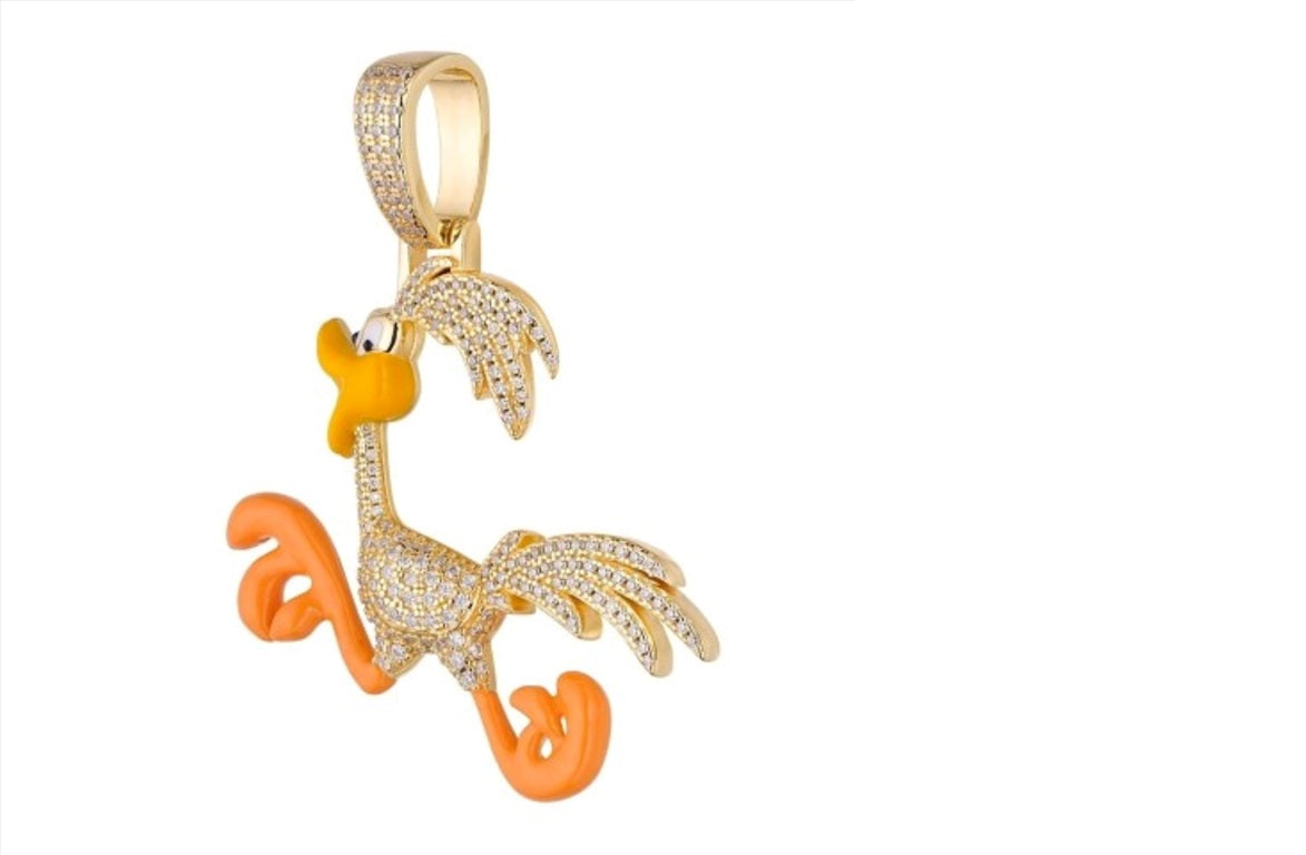 S.Silver Moissanite Enamel Bird Animal Pendant GP 7/8 Cttw