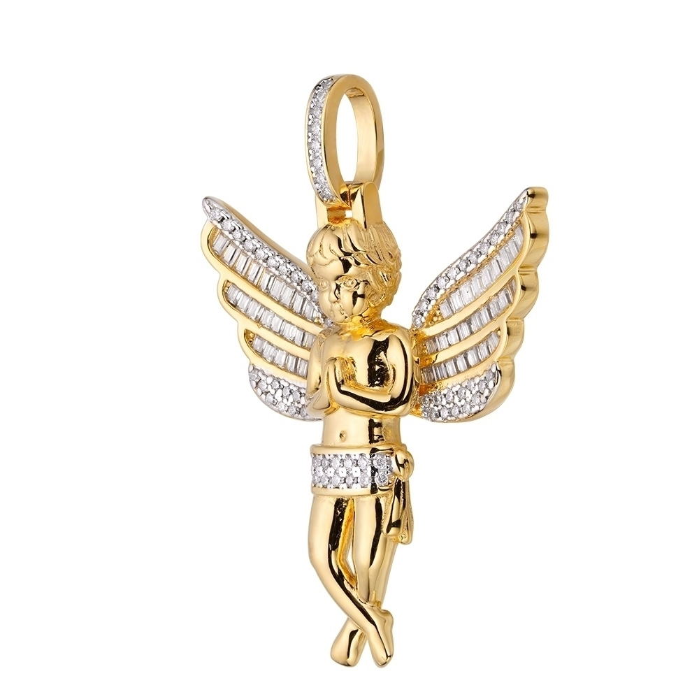 S.Silver Moissanite Angel Wings Religious Pendant 1-1/2 Cttw RP+GP