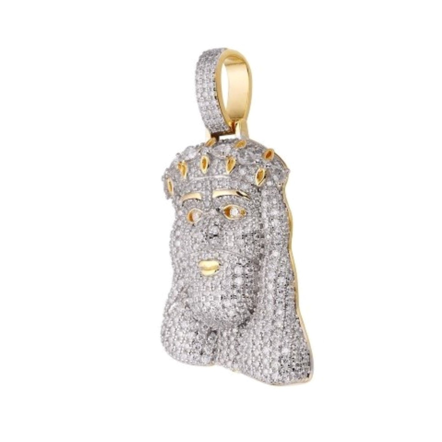 S.Silver Moissanite Jesus Face Religious Pendant RP+GP 3-1/3 Cttw
