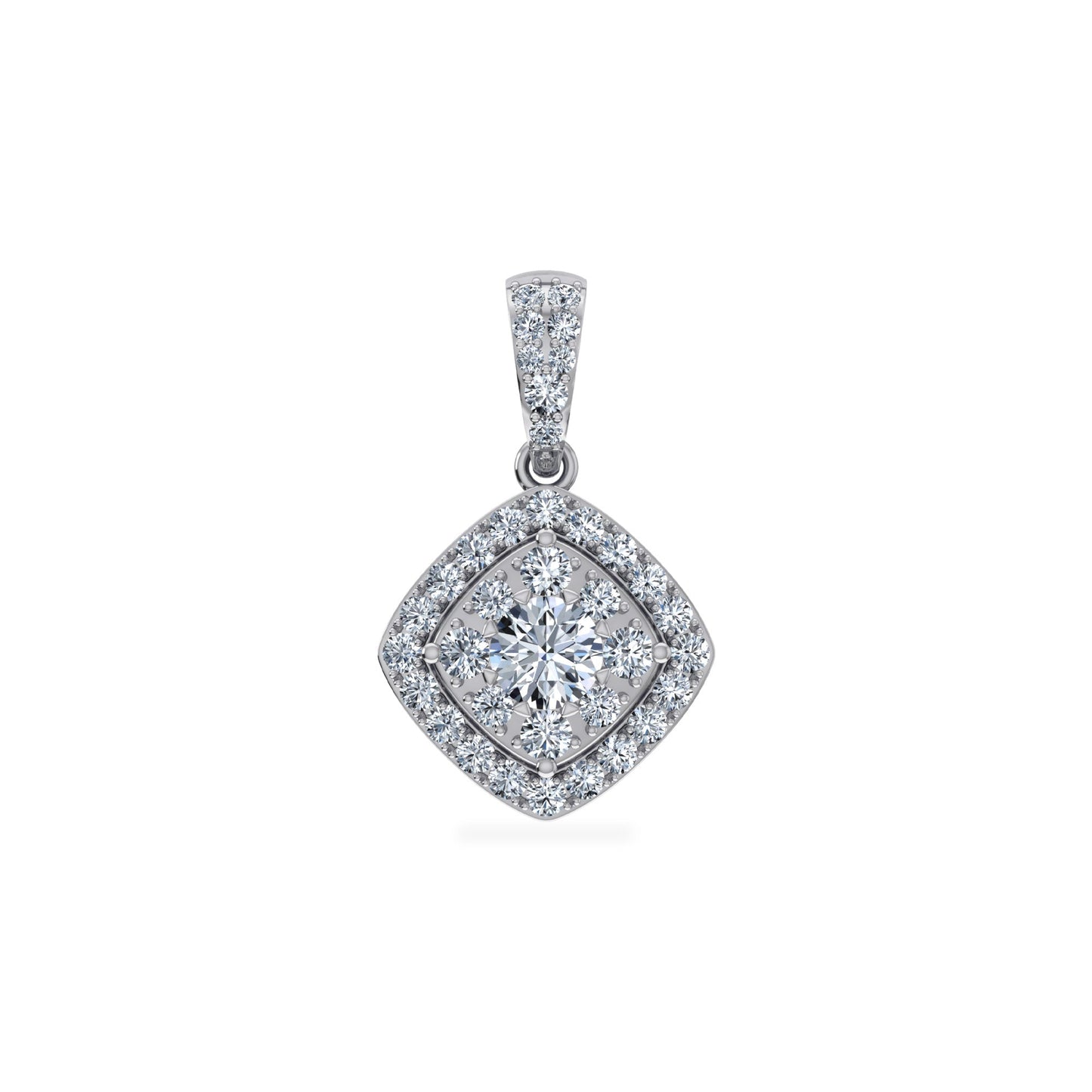 14K White Gold Round Moissanite Square Shape Womens Designer Pendants 1 Cttw