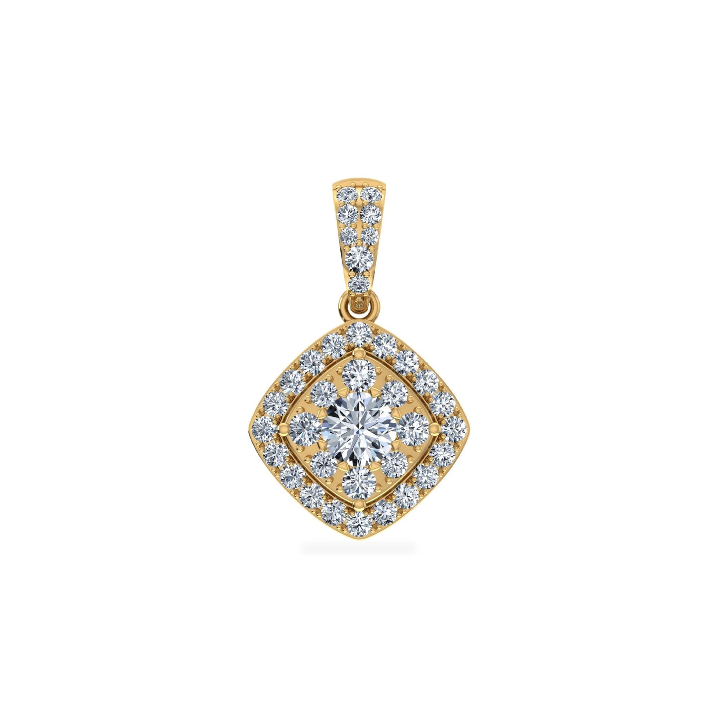 14K Yellow Gold Round Moissanite Square Shape Womens Designer Pendants 1 Cttw