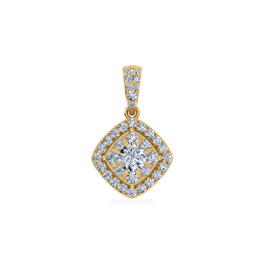 14K Yellow Gold Round Moissanite Square Shape Womens Designer Pendants 1 Cttw