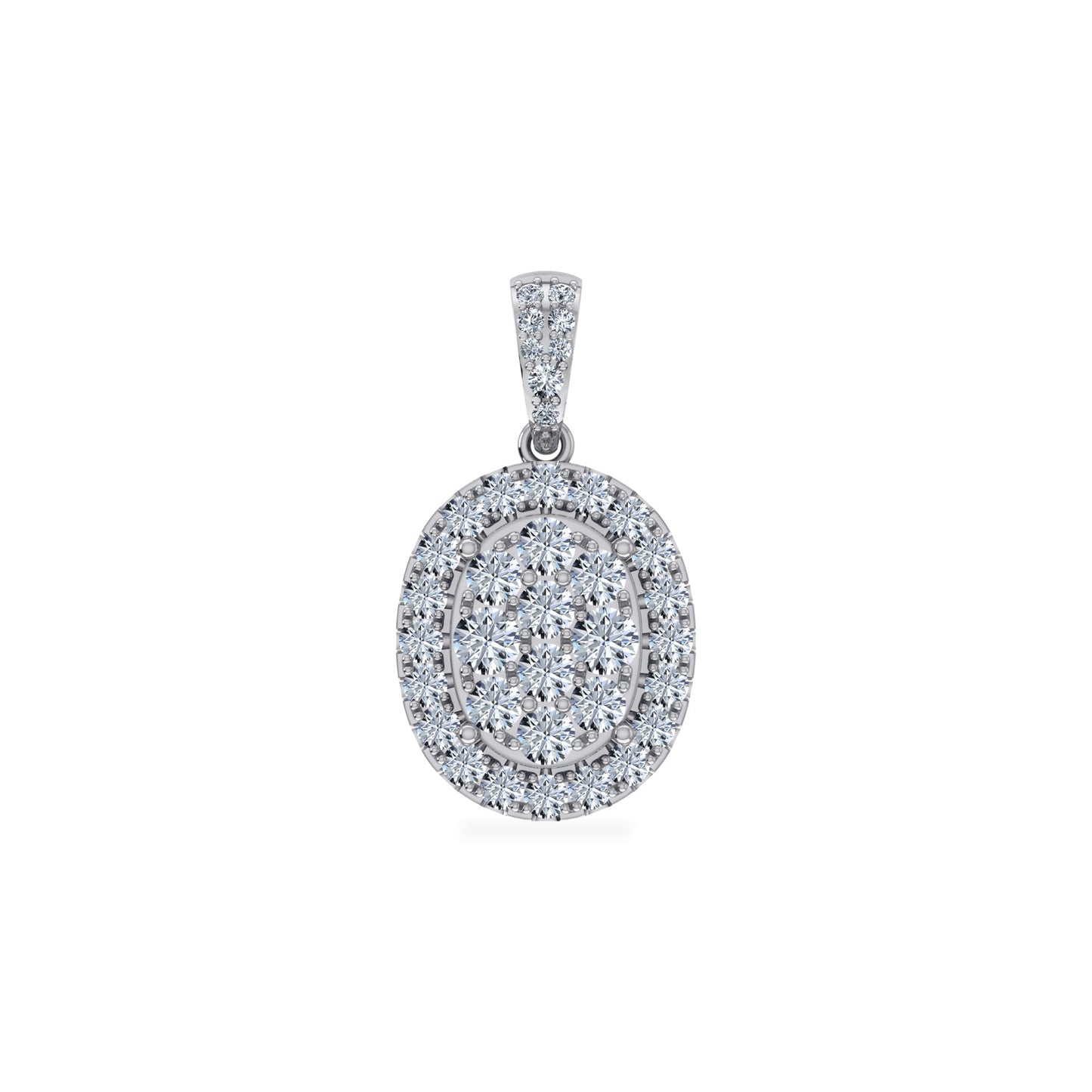 14K White Gold Moissanite Oval Shape Halo Floral Womens Designer Pendants 1-1/4 Cttw