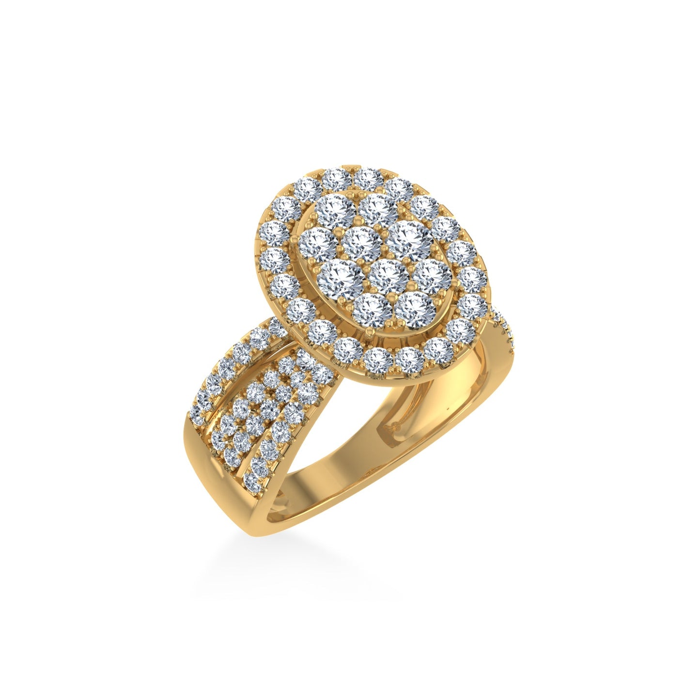 14K Yellow Gold Round Moissanite Halo Floral Cluster Womens SZ 7 Bridal Ring 1-7/8 Cttw