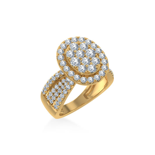 14K Yellow Gold Round Moissanite Halo Floral Cluster Womens SZ 7 Bridal Ring 1-7/8 Cttw