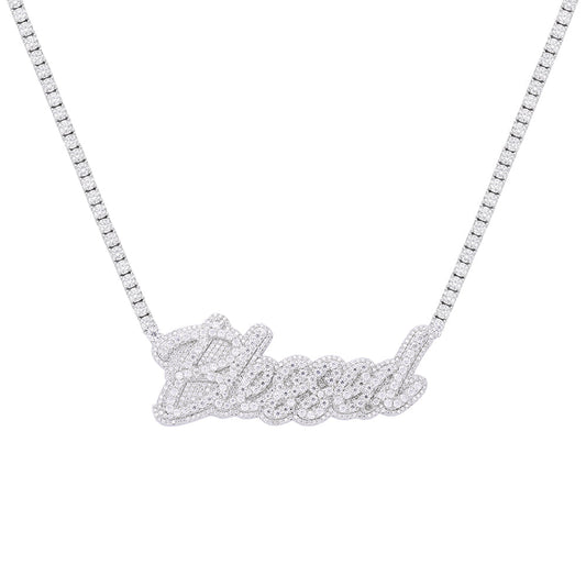 S.Silver Round Moissanite Blessed Word Designer 18 Inch Necklace RP 17-1/3 Cttw