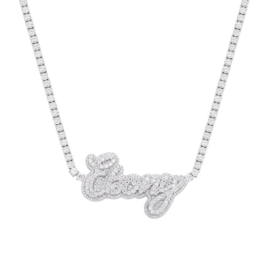 S.Silver Round Moissanite Ebony Word Designer 18 Inch Necklace RP 16-1/8 Cttw