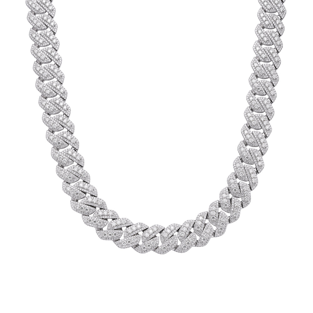S.Silver Round Big Stone in Center Surrounded with Small Stones 20mm Moissanite Cuban Chain 22Inch Necklace RP 55-5/8 Cttw