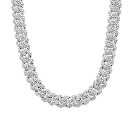 S.Silver Round Big Stone in Center Surrounded with Small Stones 20mm Moissanite Cuban Chain 22Inch Necklace RP 55-5/8 Cttw