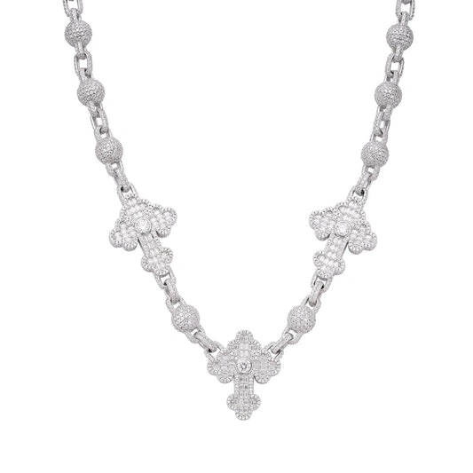 S.Silver Round Baguette Moissanite Cross Religious 22 Inch Necklace RP 38-1/3 Cttw