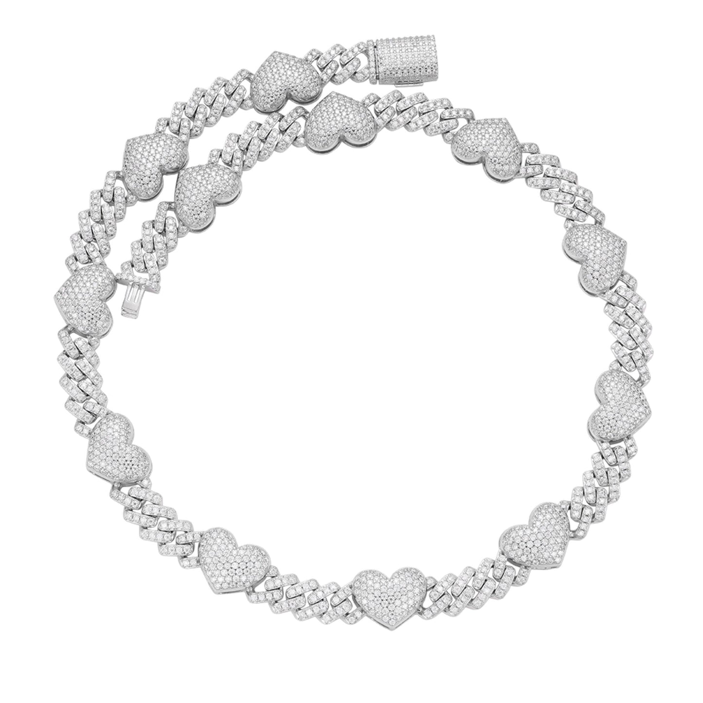 S.Silver Round Moissanite Cuban Heart Link Designer 18 Inch Necklace RP 15-1/2 Cttw
