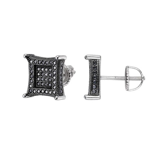 S.Silver Round Black Moissanite Square Shape Stud Earrings BP+RP 7/8 Cttw