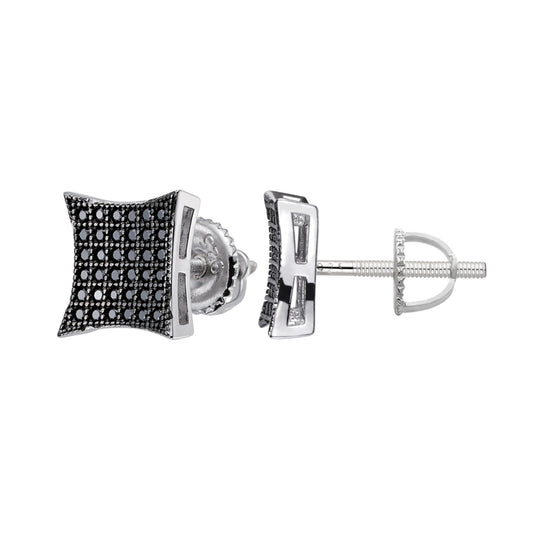 S.Silver Round Black Moissanite Square Shape Stud Earrings BP+RP 1/2 Cttw