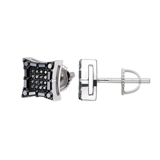 S.Silver Round Baguette Black Moissanite Square Shape Stud Earrings BP+RP 5/8 Cttw