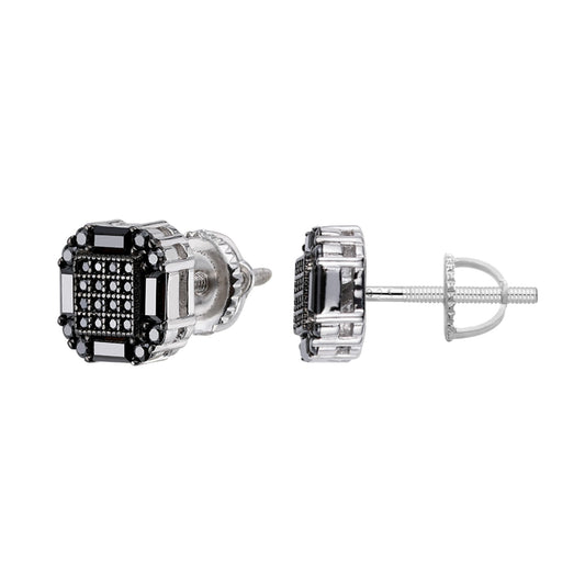 S.Silver Round Baguette Black Moissanite Square Shape Stud Earrings BP+RP 7/8 Cttw