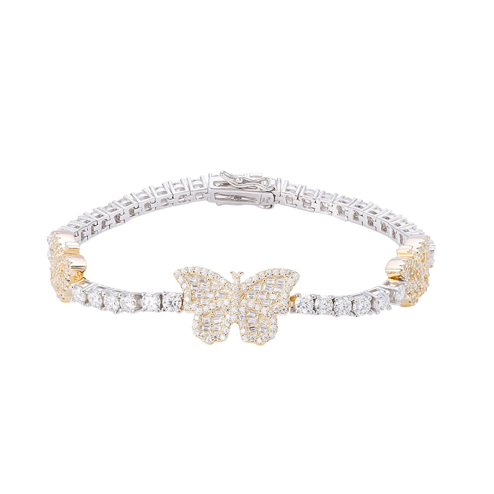 S.Silver Round Baguette 3mm Tennis Moissanite Butterfly Designer 7Inch Bracelet RP+GP 6 Cttw
