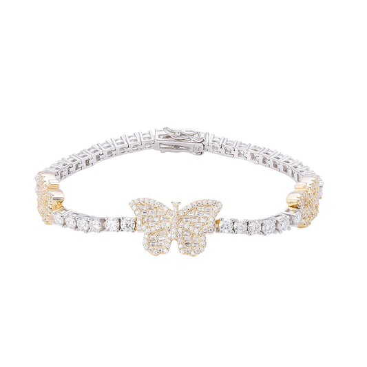 S.Silver Round Baguette 3mm Tennis Moissanite Butterfly Designer 7Inch Bracelet RP+GP 6 Cttw