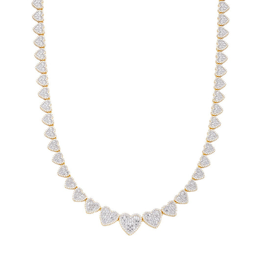 S.Silver Round Baguette Moissanite Heart 18 Inch Necklace RP+GP 15-3/4 Cttw