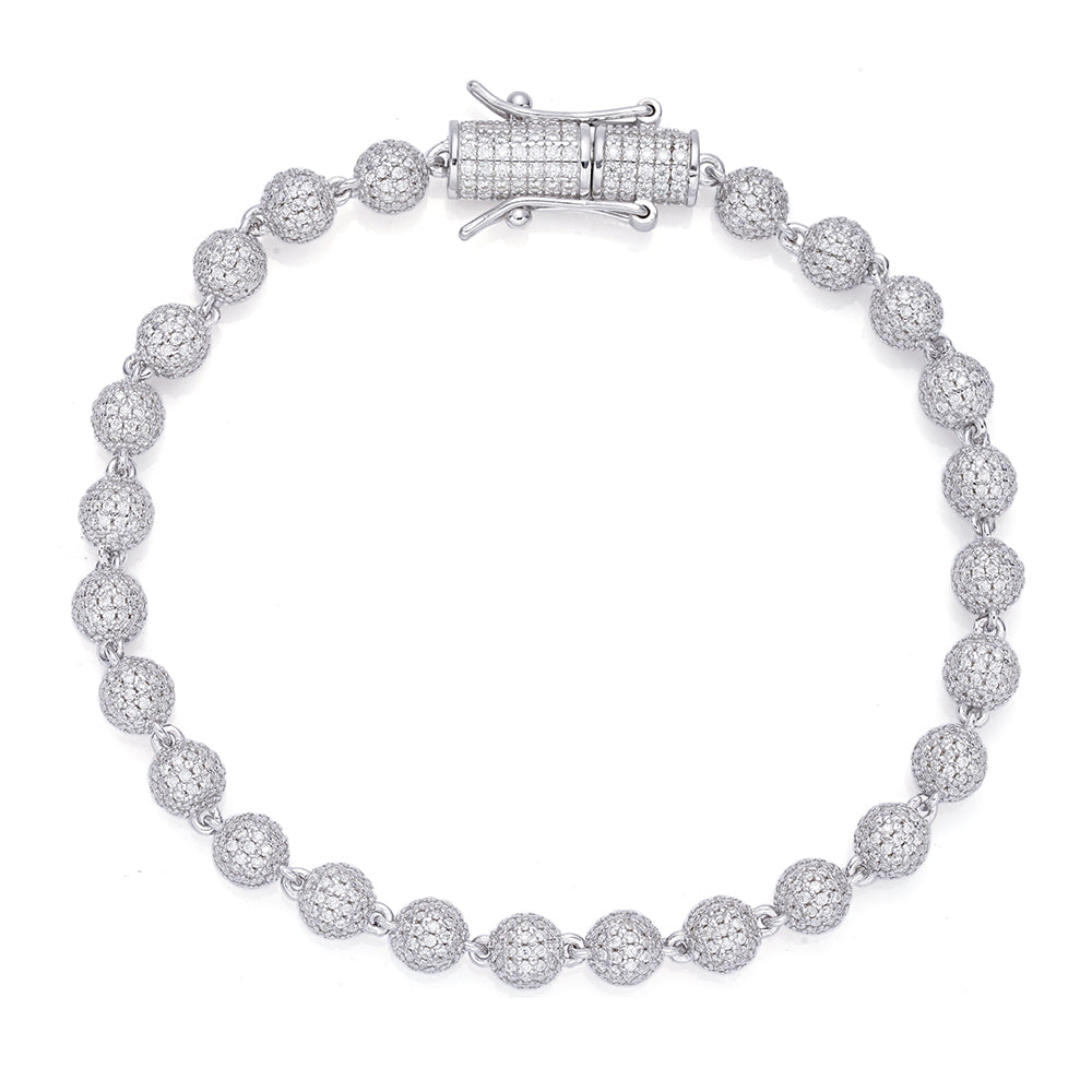 S.Silver Round Moissanite Ball Chain Designer 7 Inch Mens Bracelet RP 7-5/8 Cttw